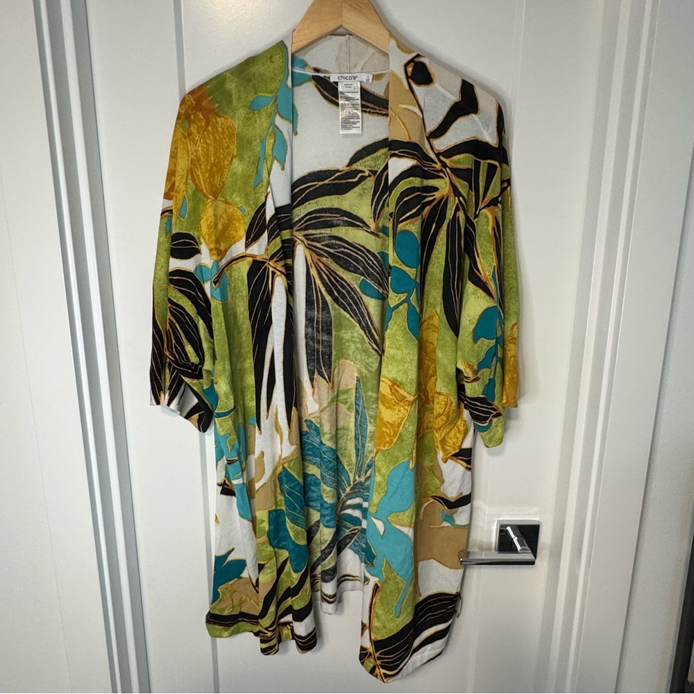 Chico’s Lightweight Cardigan Coverup Black Gold Size XXL